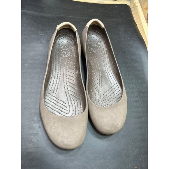 Crocs Womens Brown Ballet Flats Slip-On Shoes Size 9 Lightweight & Comfortable - Picture 3 of 8